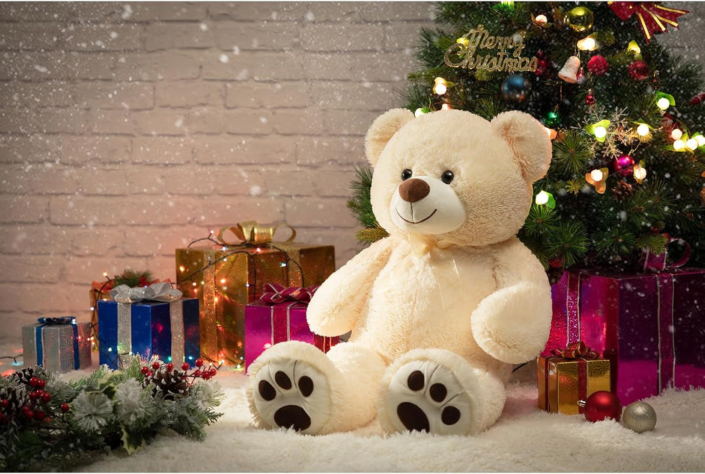 HollyHOME Teddy Bear Stuffed Animal Plush Giant Teddy Bears with Footprints Big Bear 36 inch Beige