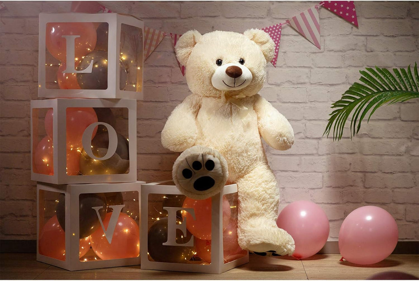 HollyHOME Teddy Bear Stuffed Animal Plush Giant Teddy Bears with Footprints Big Bear 36 inch Beige